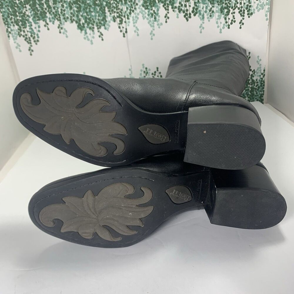 BORN Black Leather Tall Stacked Heel Boots 9.5 Womens - Picture 14 of 16